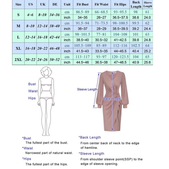 Long sleeve V neck Twist Front Split Stretchy Bodycon Dress Size L - Picture 6 of 6